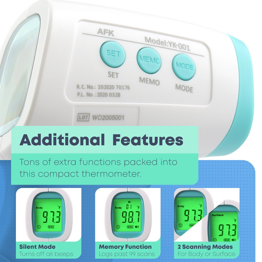 Non Contact Infrared Forehead Thermometer FDA FCC CE Approved